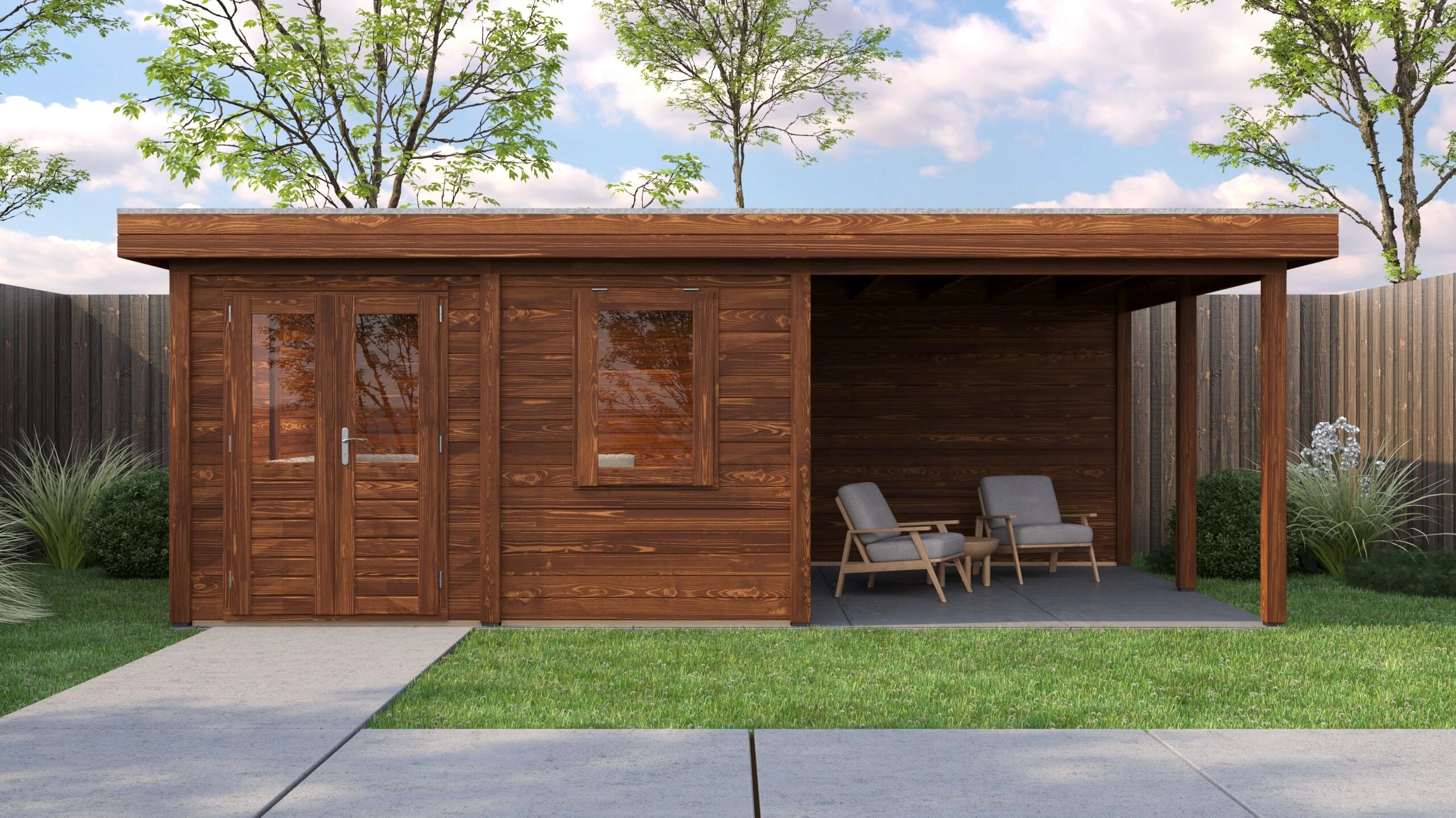 Holzario Select Modern tuinhuis met overkapping Regensburg 388x388cm + 300cm