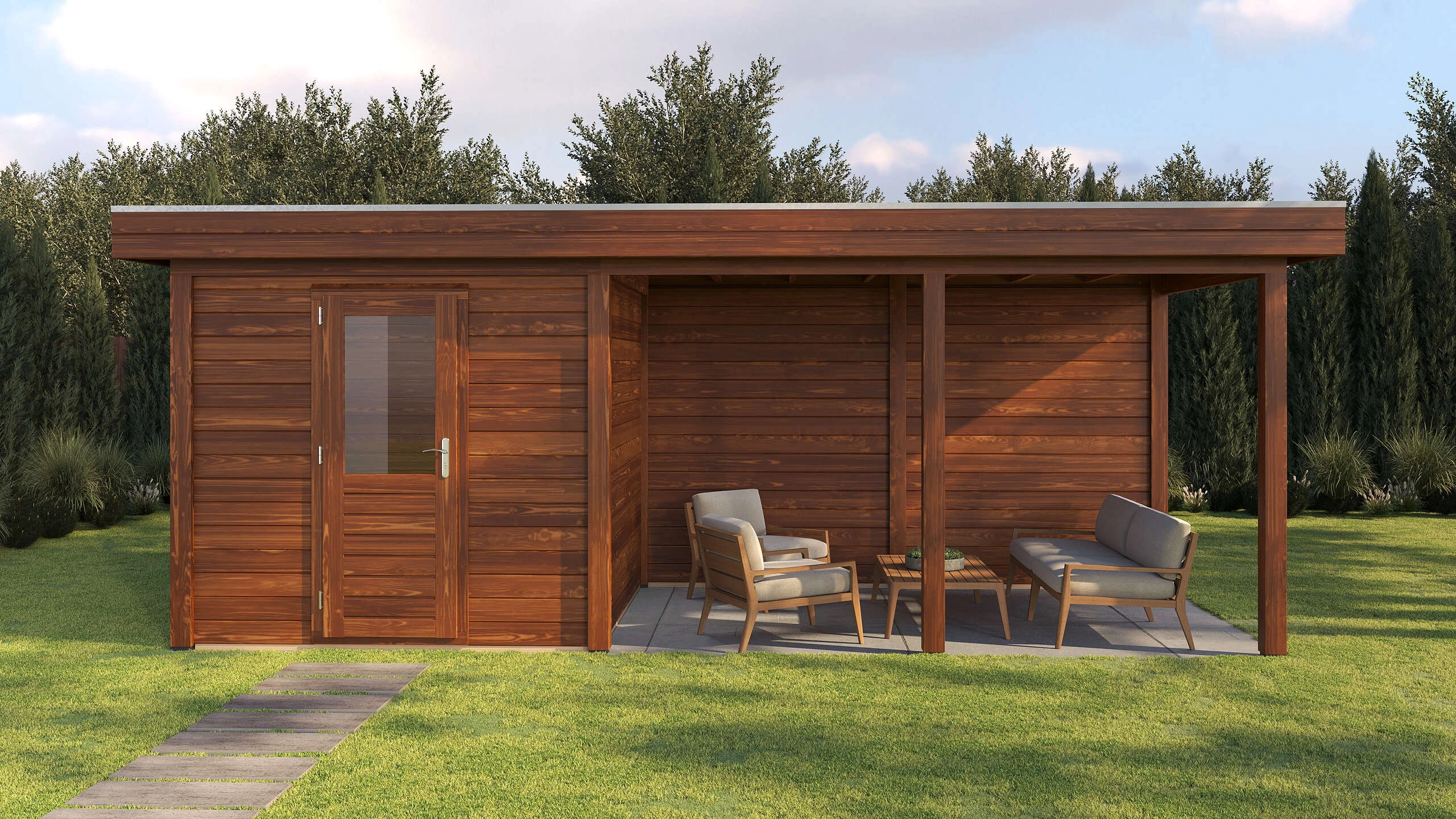 Holzario Select Modern tuinhuis met overkapping Köln 250x250cm + 400cm