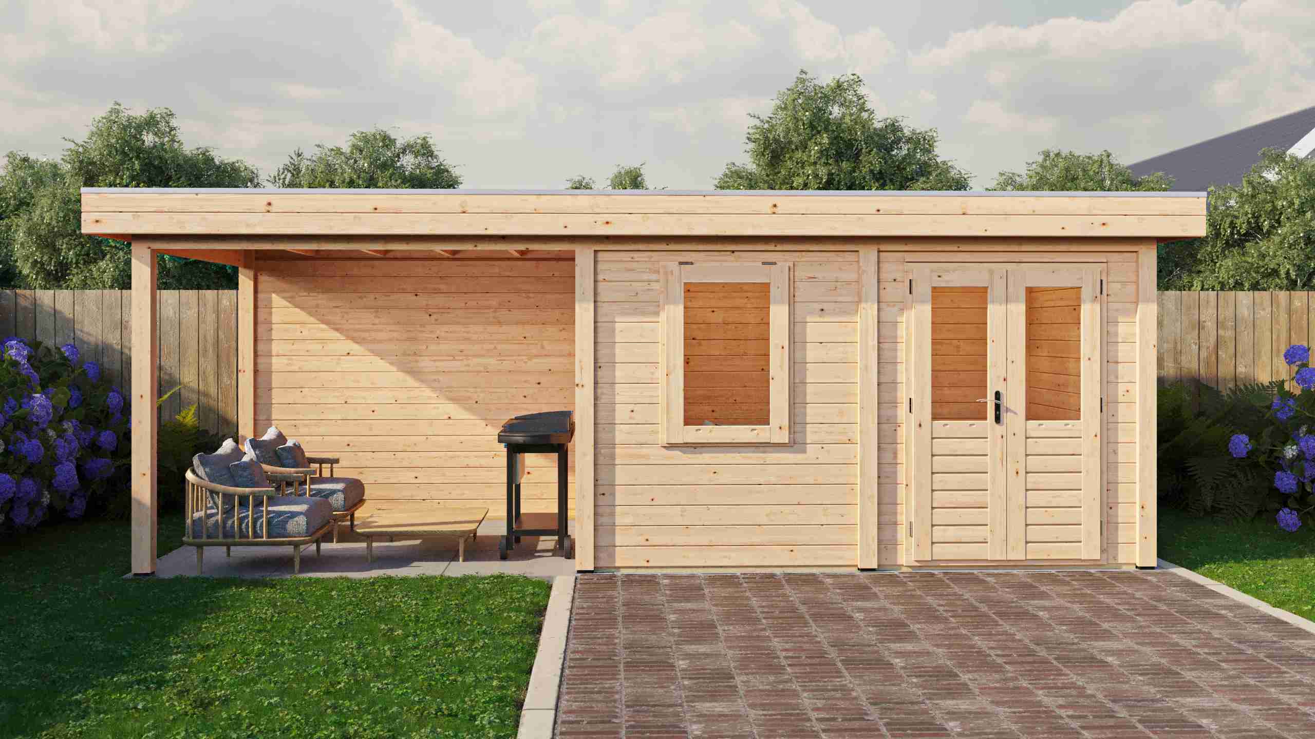 Holzario Select Modern tuinhuis met overkapping Rostock 388x250cm + 300cm