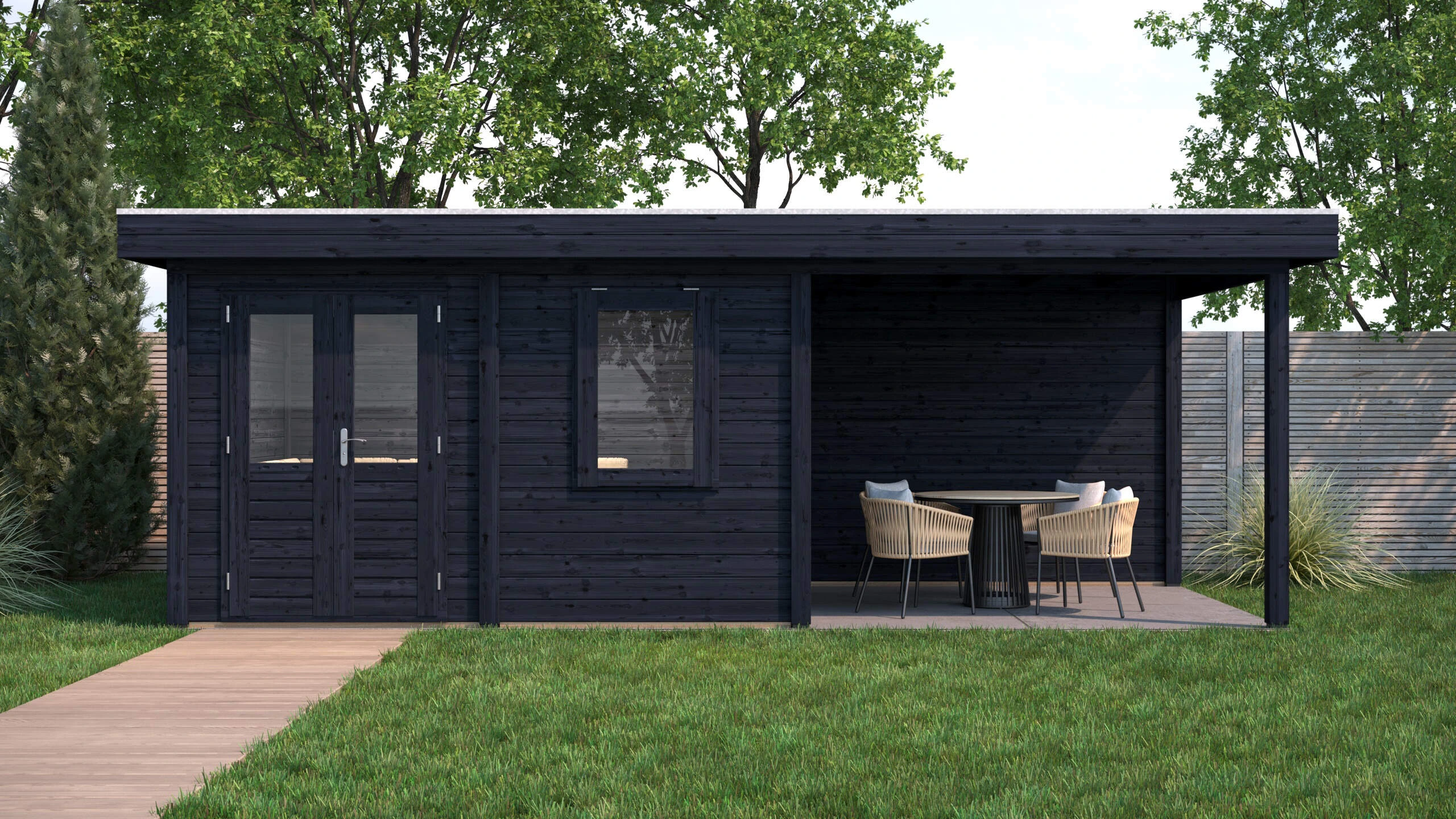 Holzario Select Modern tuinhuis met overkapping Hamm 388x300cm + 300cm