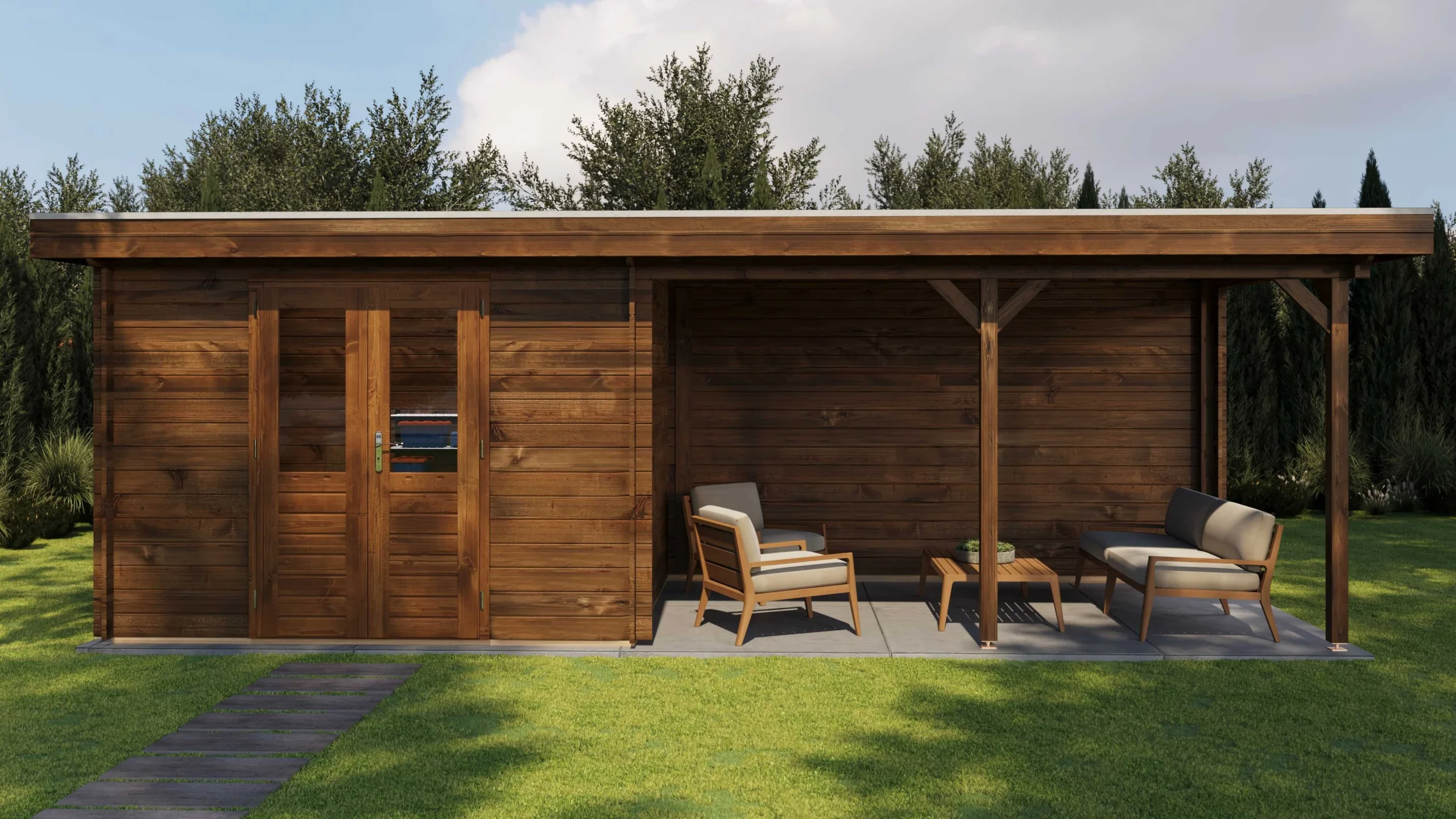 Holzario Select blokhut Balingen met overkapping 300x250cm + 400cm