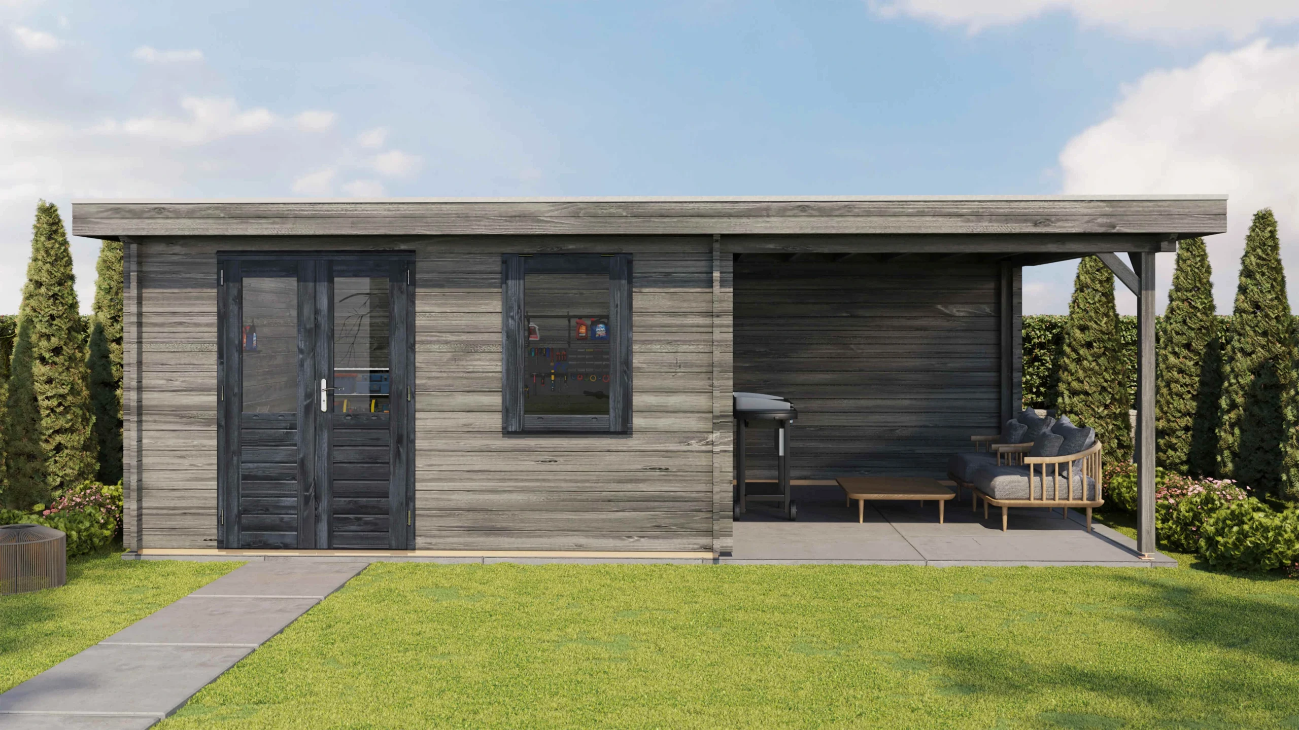 Holzario Select blokhut Cuxhaven met overkapping 400x400cm + 300cm