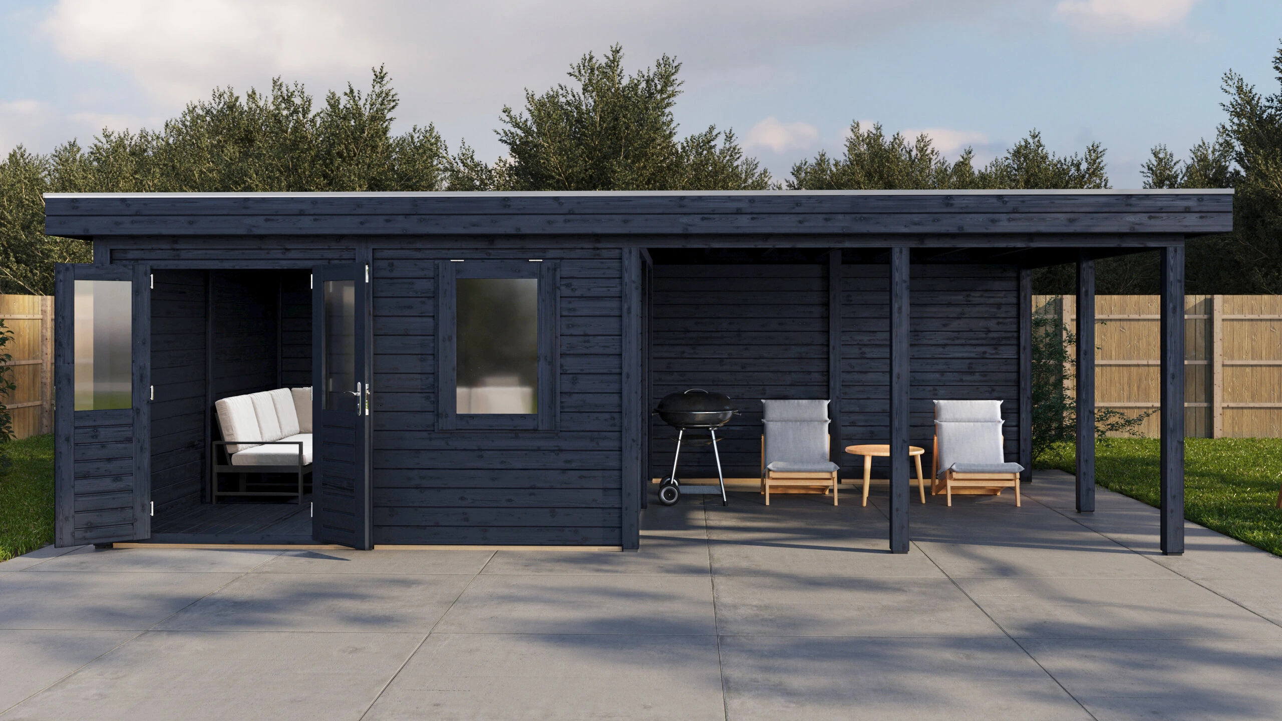 Holzario Select Modern tuinhuis met overkapping Ulm 388x388cm + 400cm