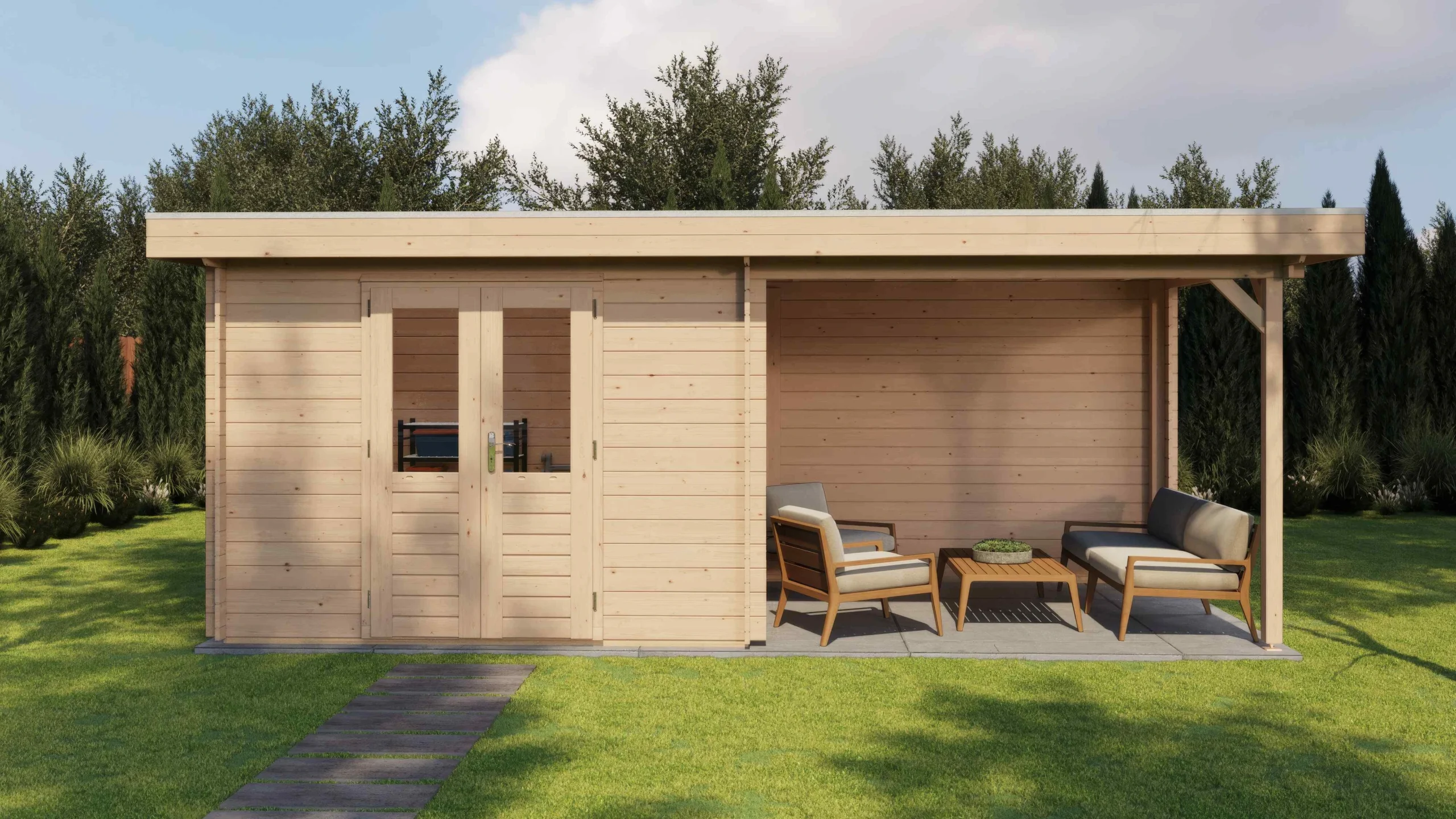 Holzario Select blokhut Baden-Baden met overkapping 300x250cm + 300cm