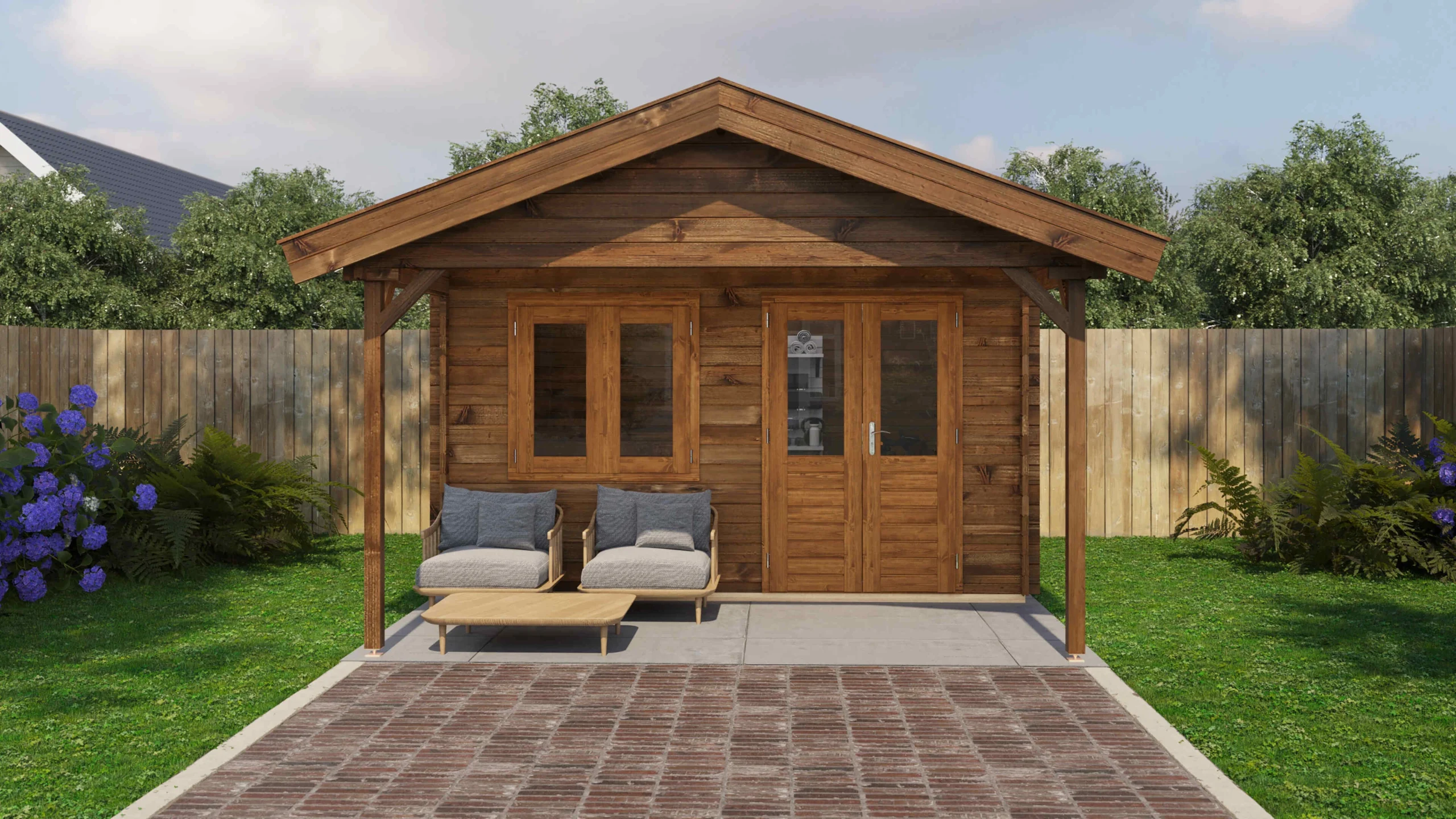 Holzario Select blokhut Heilbronn met overkapping 400x300cm + 200cm