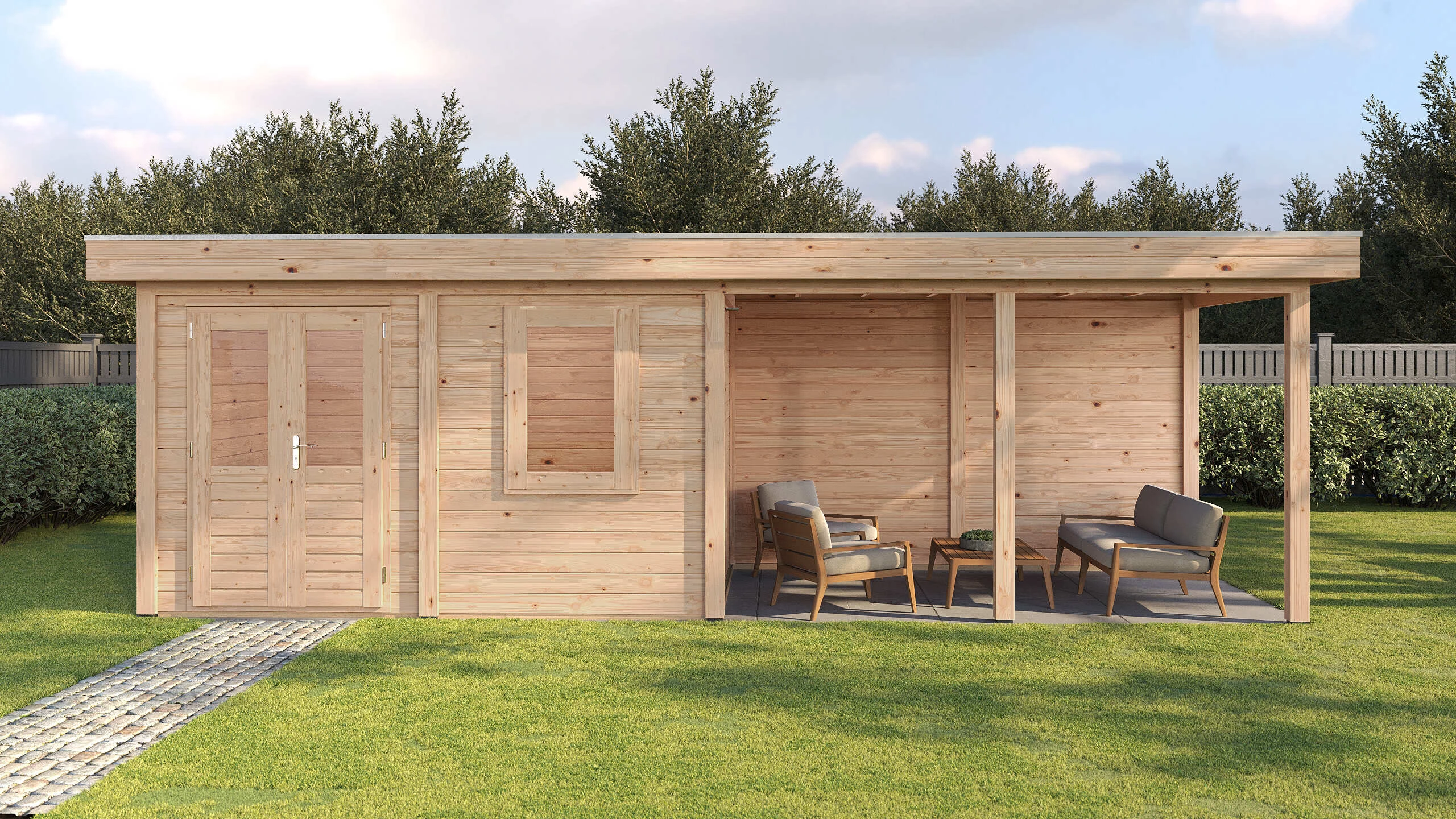 Holzario Select Modern tuinhuis met overkapping Hagen 388x250cm + 400cm